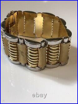 14k YELLOW AND WHITE GOLD BRACELET ULTRA RARE UNIQUE VERY LARGE JEWELRY PIECE