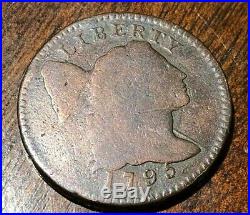 1795 LIBERTY CAP COPPER LARGE CENT lettered edge VG very good RARE