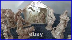 17 Piece Very Rare Vintage Pearly Opalescence Large Size Nativity Set WithManger