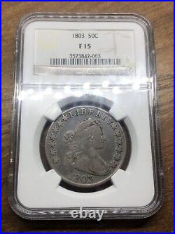 1803 50¢ Capped Bust Half Dollar Large 3 Variety NGC F-15! Looks VF! Very Rare