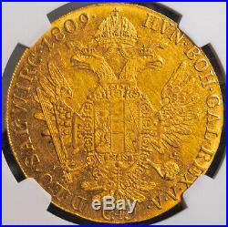 1809, Austrian Empire, Francis I. Large Gold 4 Ducats Coin. Very Rare! NGC AU55