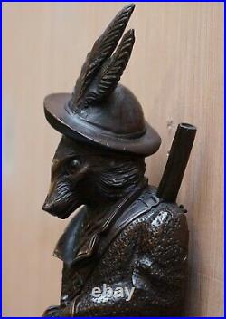 1870 Very Rare Extra Large Musical Swiss Black Forest Fox Whip Hook Glass Eyes