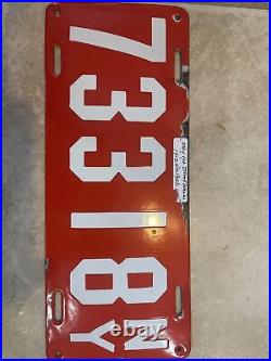 1912 New York PORCELAIN license plate 73318 5 Digits Very Rare Large
