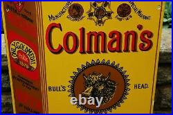 1970s ENAMEL VERY RARE LARGE HEAVY COLMAN'S MUSTARD SIGN by Garnier COLMANS