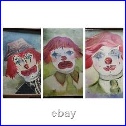 3 PIECE Original LARGE CLOWN PAINTINGS VERY RARE