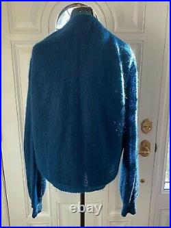 60s Vintage 75% Mohair Cardigan Cobain Large Mens Teal Blue Very Special /Rare