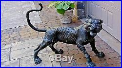 ANTIQUE 19c CHINESE VERY LARGE AND RARE TIGER BRASS SCULPTURE, STATUE 35Hx 42W