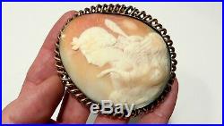 ANTIQUE Victorian VERY RARE Large Natural Shell LEDA & SWAN CAMEO GOLD Brooch