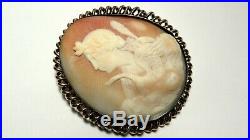 ANTIQUE Victorian VERY RARE Large Natural Shell LEDA & SWAN CAMEO GOLD Brooch