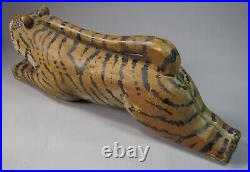 A Very Rare/Fine/Large Korean Wood Carved Tiger Painted in Pigments-19th C