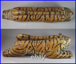 A Very Rare/Fine/Large Korean Wood Carved Tiger Painted in Pigments-19th C