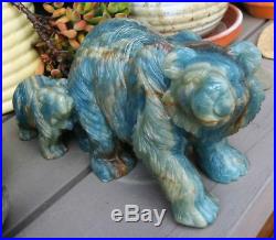 Amazing, Very Rare, Very Large, Hand Carved BLUE ONYX MOM & BABY GRIZZLY BEARS
