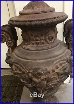Antique (1900s) Very Large Rare Estate Cast Iron Lidded Garden Urn / Statue