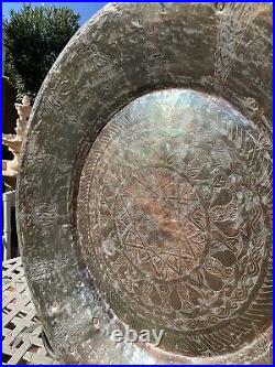 Antique Large 33 Copper & Tin Hammered Tray or Wall Decor, Very Rare