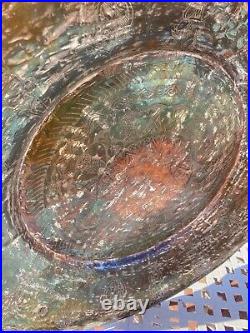 Antique Large 33 Copper & Tin Hammered Tray or Wall Decor, Very Rare
