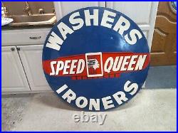 Antique Large Advertising Metal on Wood Sign Speed Queen 41 1/2 Dia. Very Rare