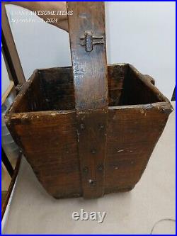 Antique Large Chinese Rustic Wood Grain Basket Bucket? Very Rare