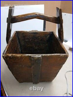 Antique Large Chinese Rustic Wood Grain Basket Bucket? Very Rare