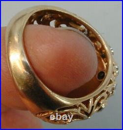 Antique Large Men's 14K Yellow Gold Ring With Round Diamonds 1940's Very Rare