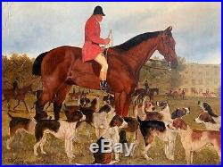 Antique Very Rare Fine Large Horse/hunting Dogs Oil Painting Meeting For Hunt