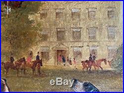 Antique Very Rare Fine Large Horse/hunting Dogs Oil Painting Meeting For Hunt