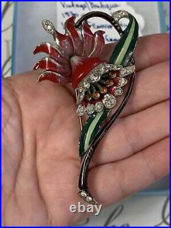 Antique brooch 1930-1940s Large 3 + Inch Enamel Red Lily Flower Very Rare Pin