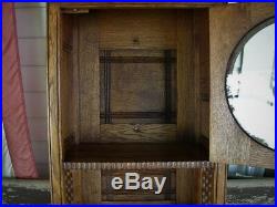 Antique very rare and extremely nice quartersawn oak barber cabinet large& fancy