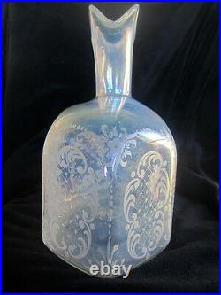 Antique very rare large crystal glass hand blown iridescent etched vase
