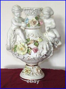 Astonishing Large Capodimonte Style Vase Very Rare Made In Italy Lovely