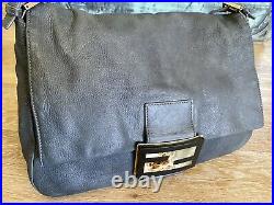 Authentic Fendi Mama Gray Leather Tortoise Accent Large BagVery Rare