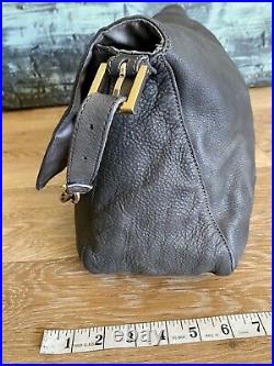Authentic Fendi Mama Gray Leather Tortoise Accent Large BagVery Rare