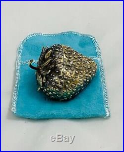 Authentic Very Rare Large Tiffany & Co. Sterling Silver Gilt Strawberry Form Box