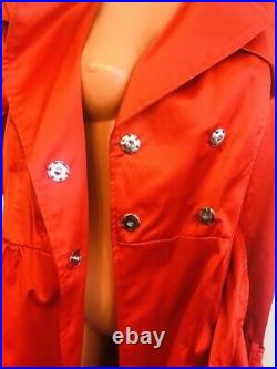 BEBE NWT Women's Belted Snaps Fiery Red Satin Shine Trench Coat VERY RARE Sz L