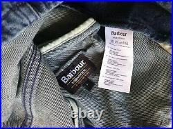Barbour Jacket Mens Blue Denim Cotton Biker Bomber Very Rare New with Tags L / M