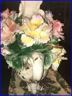 Beautiful large 2 doves gold accent flowers capodimonte centerpiece very rare