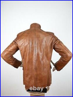 Belstaff Gold Label Leather Jacket Brown Men's Size L Blazer Buttons Very Rare