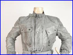 Belstaff Panther Leather Jacket Grey Men's Size L Belted Made In Italy Very Rare
