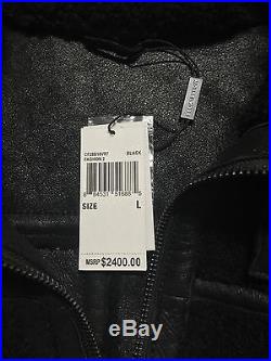 Bnwt Awesome! Michael Kors Shearling Racer Jacket Black Size Large Very Rare