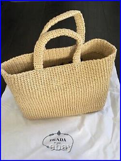 Bnwt Prada Faffia Logo Natural Tan Tote Bag Sold Out Worldwide Very Rare Blogger