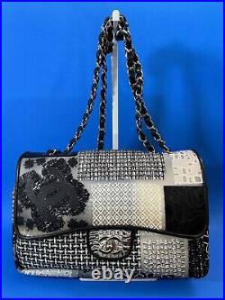 CHANEL Classic Single Flap Large Black & White Patchwork Timeless VERY RARE