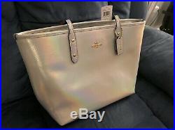 COACH HOLOGRAM Leather F37596 City Zip Tote Purse IRIDESCENT Very RARE! New