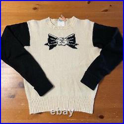 Chanel Camelia Ribbon Knit Sweater Size 40 White × Black Color from JP Very Rare