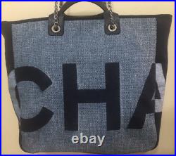 Chanel Deauville Denim Large Handbag Tote 2wayhand /very Rare, Free Shipping