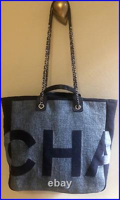 Chanel Deauville Denim Large Handbag Tote 2wayhand /very Rare, Free Shipping