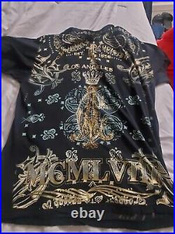 Christian Audigier Shirt Men Large Black Rhinestones custom very rare