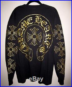 Chrome Hearts Long Sleeve Black with GOLD Detail Shirt, Size Large. VERY RARE