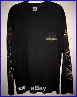 Chrome Hearts Long Sleeve Black with GOLD Detail Shirt, Size Large. VERY RARE