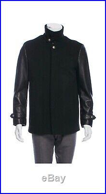 Chrome Hearts Men Black Leather-Trimmed Silk Jacket (Very Rare, EST Retail$9800)