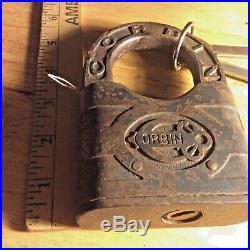 Corbin Rare vintage used Very Large Iron Padlock with two Corbin key blanks