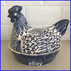 Emma Bridgewater Very Rare Hen On Nest Blue And White Coddler Large